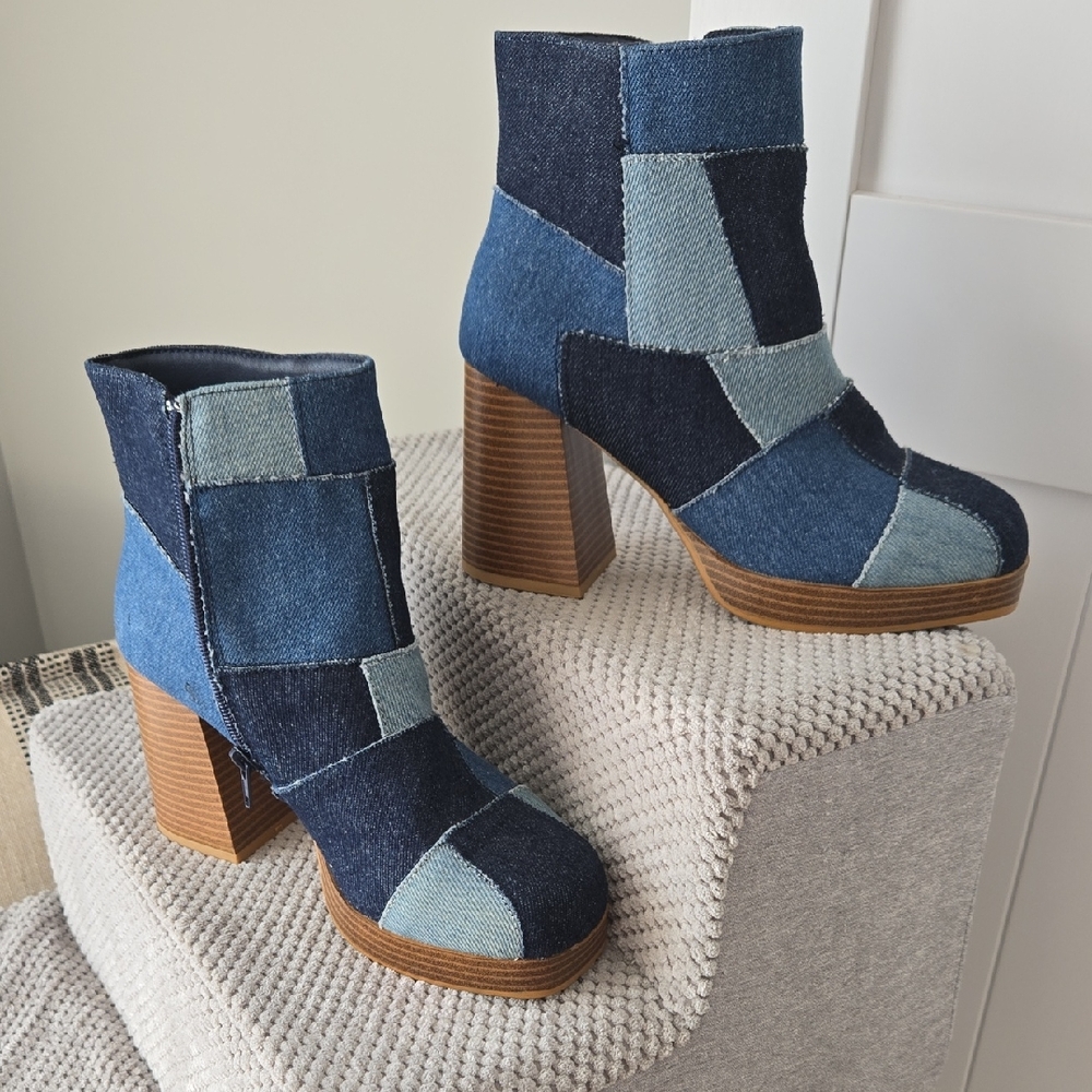 Sugar Blue Patchwork Heeled Boots